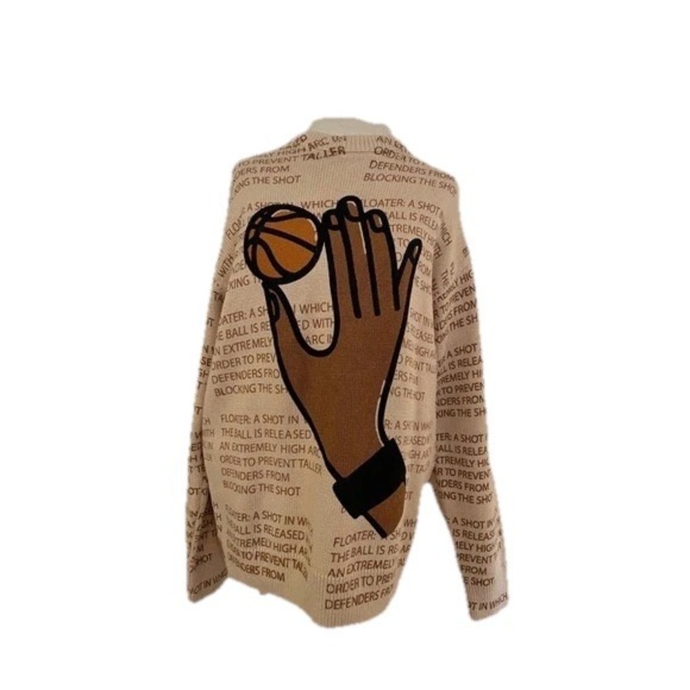NWOT ZARA Basketball Delirium Beige Floater Print Graphic Knit Sweater Fit M Men